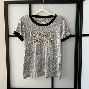 [S] Pink VS Holladaze Gold Glitter Letters Grey & Black Peppered Pattern T Shirt